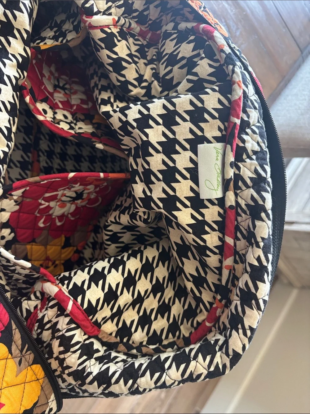 Quilted Floral Weekend Duffel Bag in Red & Mustard - Picture 9 of 10